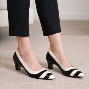 Perry Ellis Black & White vintage chic classic Leather Pumps - Size 8.5